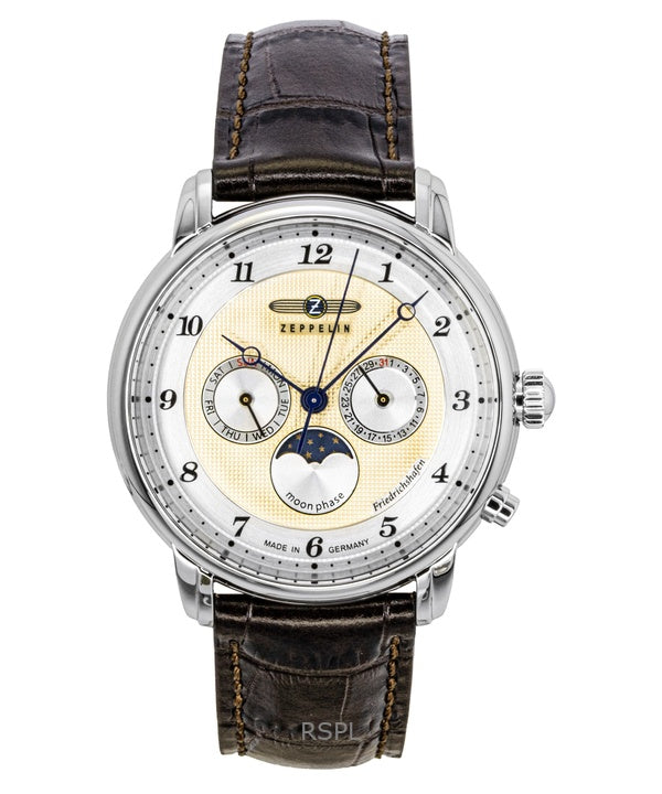 Orologio da uomo Zeppelin Friedrichshafen con cinturino in pelle marrone e quadrante dorato al quarzo 85365