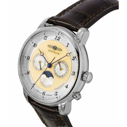 Orologio da uomo Zeppelin Friedrichshafen con cinturino in pelle marrone e quadrante dorato al quarzo 85365