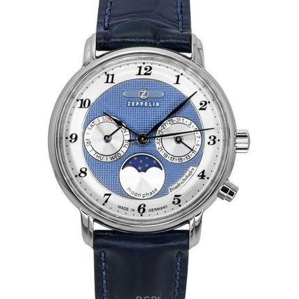 Zeppelin Friedrichshafen Moon Phase Cinturino in pelle Quadrante blu Quarzo 85373 Orologio da donna