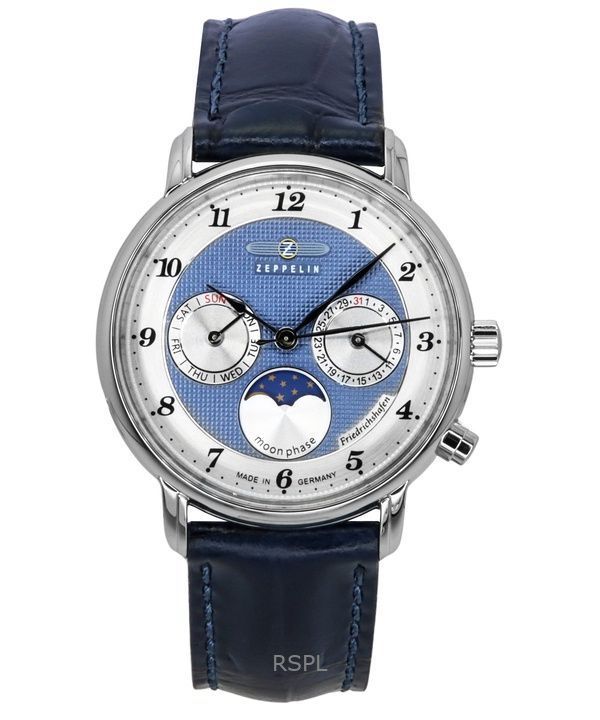 Zeppelin Friedrichshafen Moon Phase Cinturino in pelle Quadrante blu Quarzo 85373 Orologio da donna