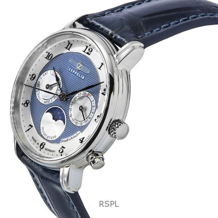 Zeppelin Friedrichshafen Moon Phase Cinturino in pelle Quadrante blu Quarzo 85373 Orologio da donna