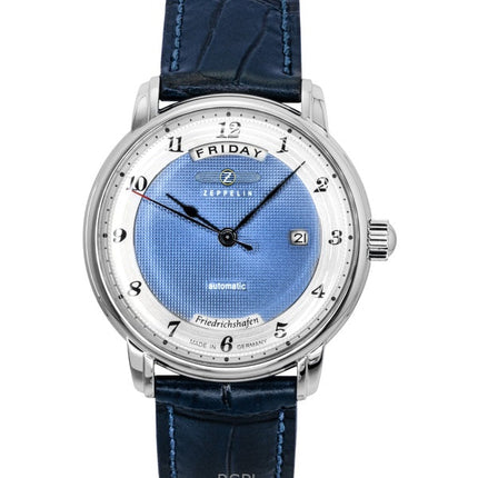 Orologio da uomo Zeppelin Friedrichshafen con cinturino in pelle blu e quadrante blu automatico 85623