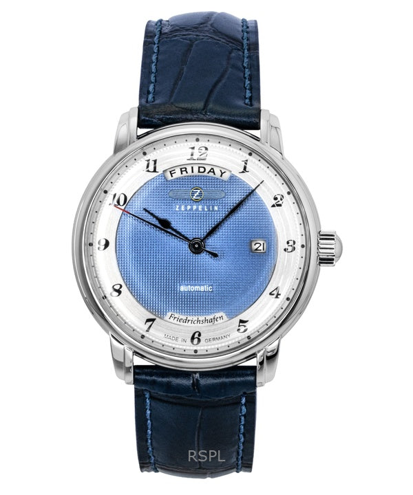 Orologio da uomo Zeppelin Friedrichshafen con cinturino in pelle blu e quadrante blu automatico 85623