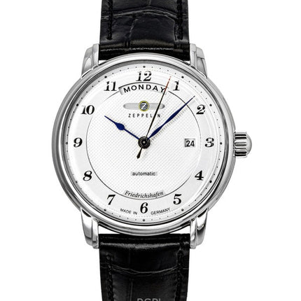Orologio da uomo Zeppelin Friedrichshafen con cinturino in pelle nera e quadrante argentato, automatico, 85624