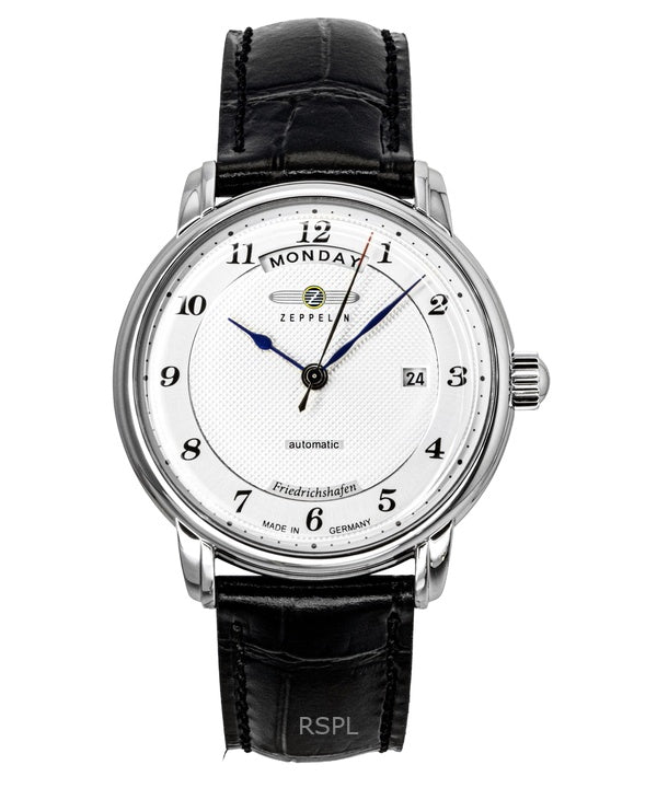 Orologio da uomo Zeppelin Friedrichshafen con cinturino in pelle nera e quadrante argentato, automatico, 85624