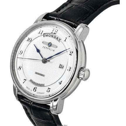 Orologio da uomo Zeppelin Friedrichshafen con cinturino in pelle nera e quadrante argentato, automatico, 85624