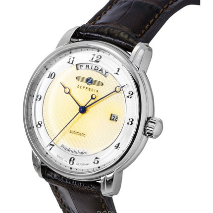 Orologio da uomo Zeppelin Friedrichshafen con cinturino in pelle marrone e quadrante dorato, automatico, 85625
