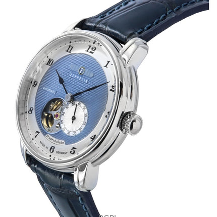 Orologio da uomo Zeppelin Friedrichshafen con cinturino in pelle blu e quadrante a cuore aperto, automatico, 85663