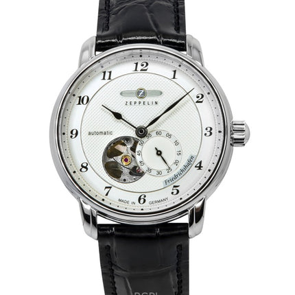 Orologio da uomo Zeppelin Friedrichshafen con cinturino in pelle argento e quadrante a cuore aperto, automatico, 85664