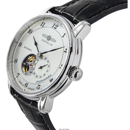 Orologio da uomo Zeppelin Friedrichshafen con cinturino in pelle argento e quadrante a cuore aperto, automatico, 85664