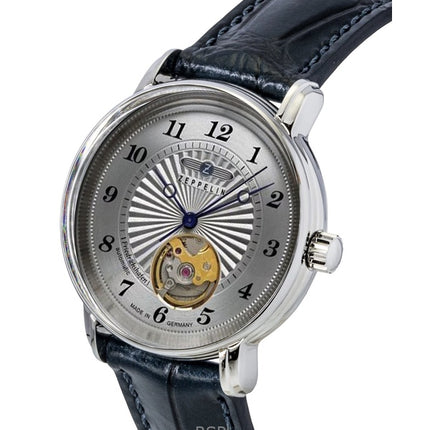 Orologio da uomo Zeppelin Friedrichshafen con cinturino in pelle Open Heart, quadrante argentato, automatico 85671