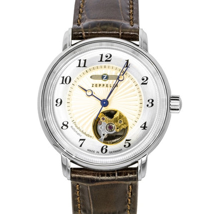 Orologio da donna Zeppelin Friedrichshafen con cinturino in pelle, quadrante dorato a vista e movimento automatico 85675