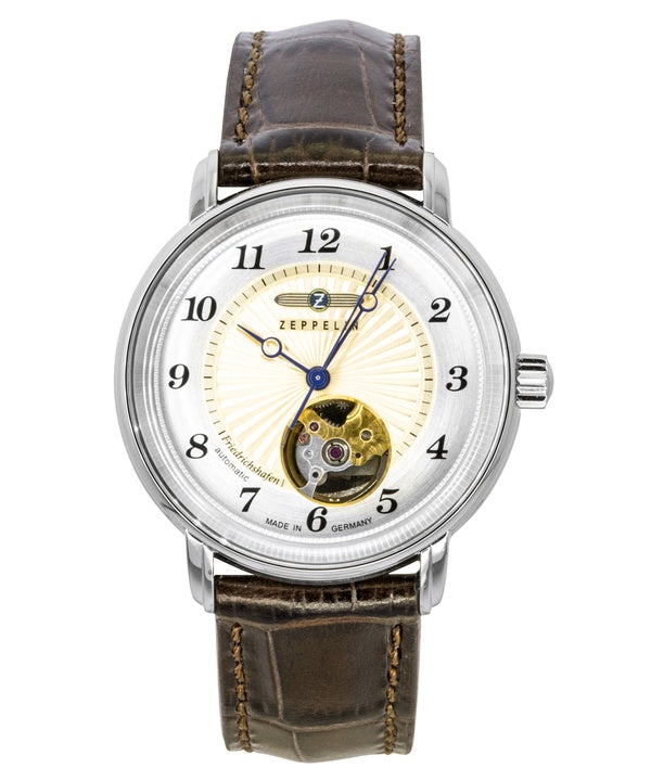 Orologio da donna Zeppelin Friedrichshafen con cinturino in pelle, quadrante dorato a vista e movimento automatico 85675