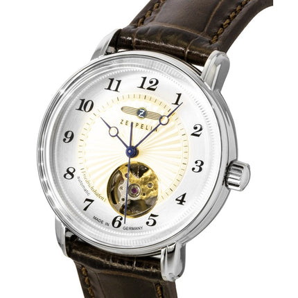Orologio da donna Zeppelin Friedrichshafen con cinturino in pelle, quadrante dorato a vista e movimento automatico 85675