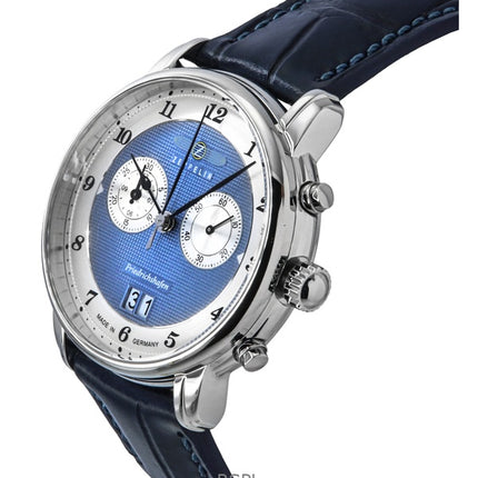 Zeppelin Friedrichshafen Cronografo Cinturino in Pelle Quadrante Blu Quarzo 85843 Orologio da Uomo