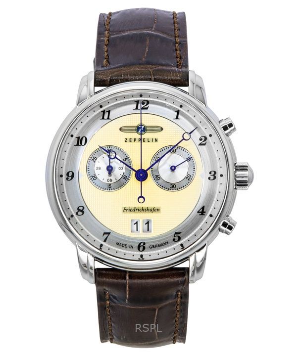 Zeppelin Friedrichshafen Cronografo Cinturino in Pelle Quadrante Oro Quarzo 85845 Orologio da Uomo