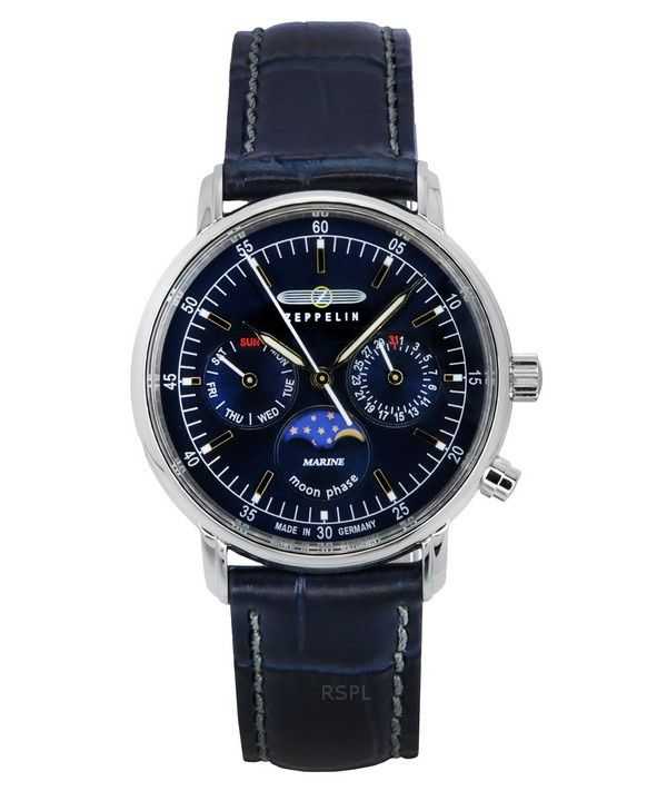 Zeppelin LZ14 Marine Moonphase Cinturino in pelle Quadrante blu Quarzo 86353 Orologio da donna