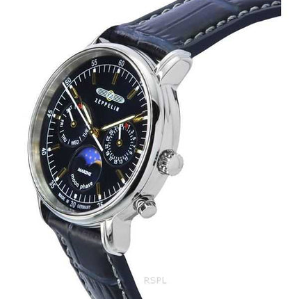 Zeppelin LZ14 Marine Moonphase Cinturino in pelle Quadrante blu Quarzo 86353 Orologio da donna