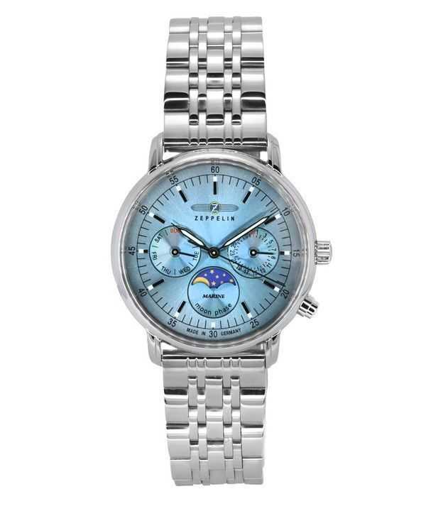 Orologio da donna Zeppelin LZ14 Marine Moonphase in acciaio inossidabile con quadrante blu ghiaccio al quarzo 8637M3