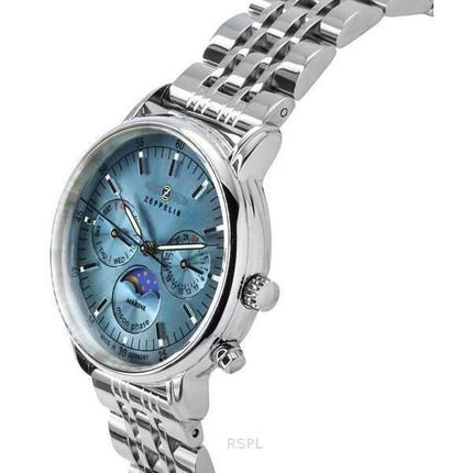 Orologio da donna Zeppelin LZ14 Marine Moonphase in acciaio inossidabile con quadrante blu ghiaccio al quarzo 8637M3