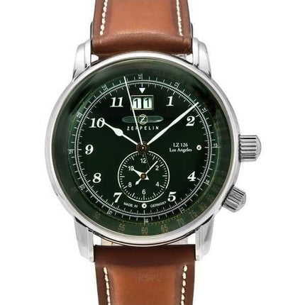 Zeppelin LZ126 Los Angeles cinturino in pelle marrone quadrante verde al quarzo 86444 orologio da uomo