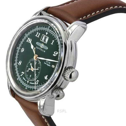 Zeppelin LZ126 Los Angeles cinturino in pelle marrone quadrante verde al quarzo 86444 orologio da uomo