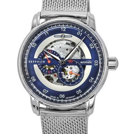 Orologio da uomo Zeppelin New Captain's Line in acciaio inossidabile con quadrante scheletrato automatico 8664M3