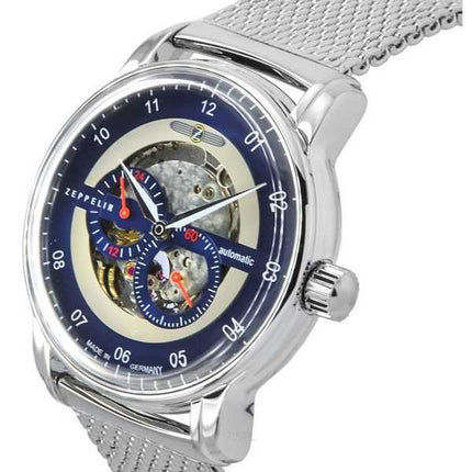 Orologio da uomo Zeppelin New Captain's Line in acciaio inossidabile con quadrante scheletrato automatico 8664M3