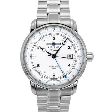 Zeppelin 100 Jahre GMT in acciaio inossidabile con quadrante argentato, orologio automatico da uomo 8666MB1