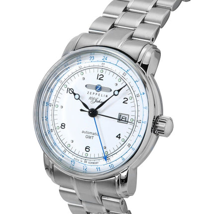 Zeppelin 100 Jahre GMT in acciaio inossidabile con quadrante argentato, orologio automatico da uomo 8666MB1