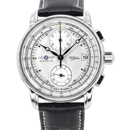 Orologio da uomo Zeppelin 100 Jahre cronografo cinturino in pelle quadrante argento quarzo 86701