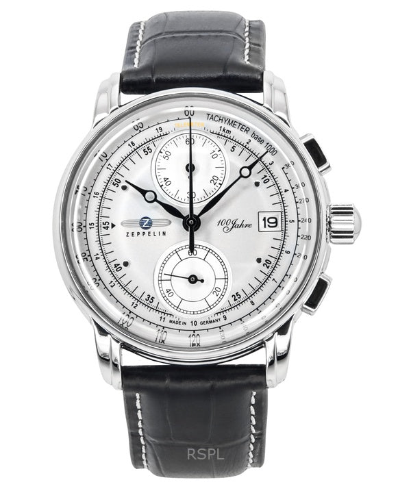 Orologio da uomo Zeppelin 100 Jahre cronografo cinturino in pelle quadrante argento quarzo 86701