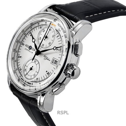 Orologio da uomo Zeppelin 100 Jahre cronografo cinturino in pelle quadrante argento quarzo 86701
