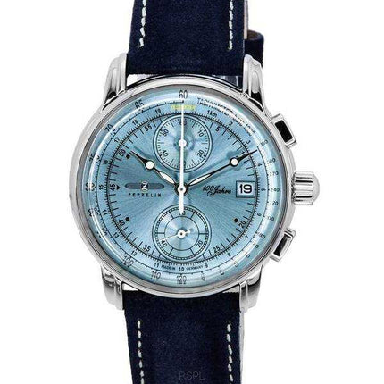 Orologio da uomo Zeppelin 100 Jahre cronografo cinturino in pelle quadrante blu ghiaccio quarzo 86704