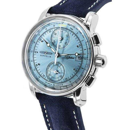 Orologio da uomo Zeppelin 100 Jahre cronografo cinturino in pelle quadrante blu ghiaccio quarzo 86704