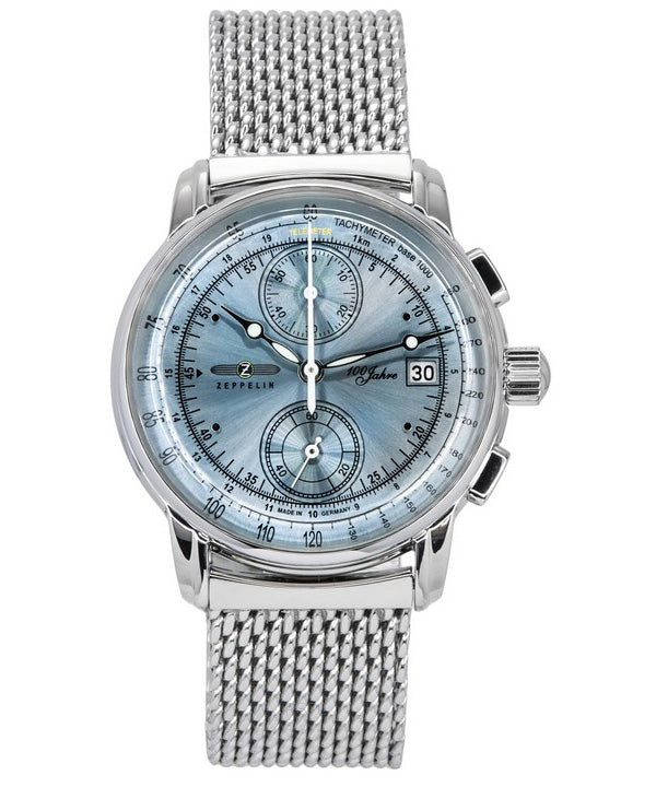Orologio da uomo Zeppelin 100 Jahre Ed 1 cronografo quadrante blu ghiaccio al quarzo 8670M4