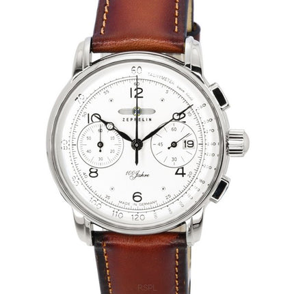 Orologio da uomo Zeppelin 100 Jahre cronografo cinturino in pelle quadrante bianco quarzo 86761
