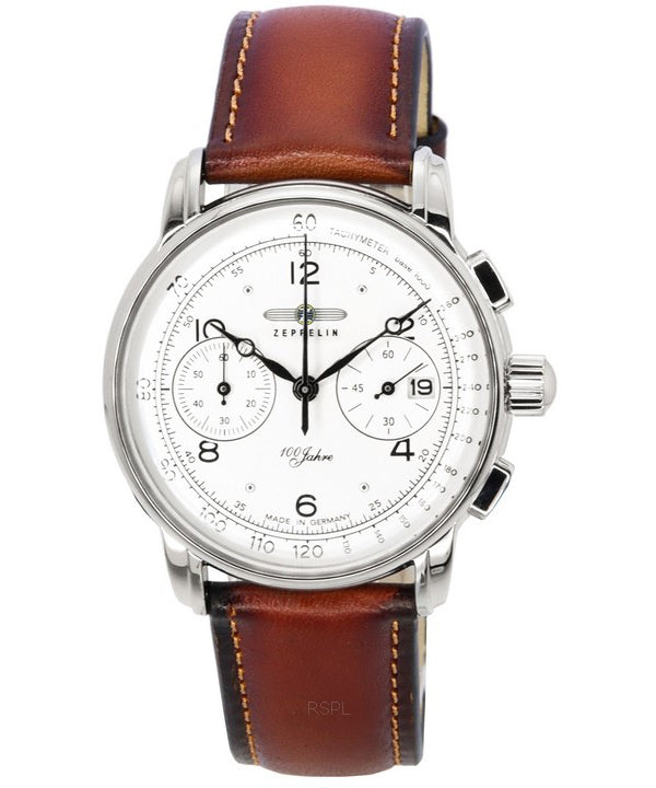 Orologio da uomo Zeppelin 100 Jahre cronografo cinturino in pelle quadrante bianco quarzo 86761
