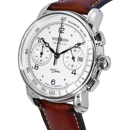 Orologio da uomo Zeppelin 100 Jahre cronografo cinturino in pelle quadrante bianco quarzo 86761