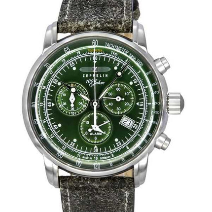 Zeppelin 100 Jahre cronografo cinturino in pelle quadrante verde quarzo 86804 orologio da uomo