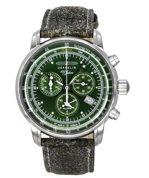 Zeppelin 100 Jahre cronografo cinturino in pelle quadrante verde quarzo 86804 orologio da uomo