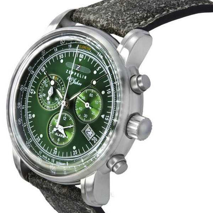 Zeppelin 100 Jahre cronografo cinturino in pelle quadrante verde quarzo 86804 orologio da uomo