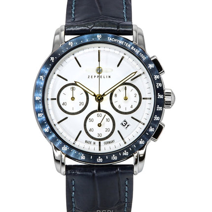 Zeppelin New York Cronografo Cinturino in Pelle Quadrante Bianco Quarzo 88781 Orologio da Uomo