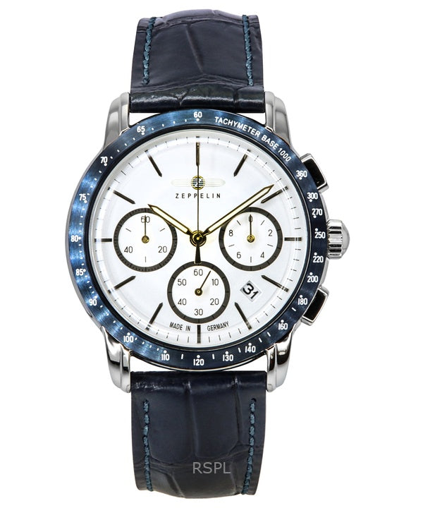Zeppelin New York Cronografo Cinturino in Pelle Quadrante Bianco Quarzo 88781 Orologio da Uomo