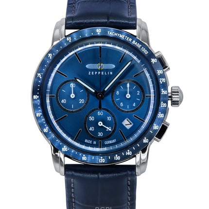 Zeppelin New York Cronografo Cinturino in Pelle Quadrante Blu Quarzo 88783 Orologio da Uomo