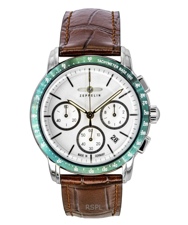 Zeppelin New York Cronografo Cinturino in Pelle Quadrante Bianco Quarzo 88784 Orologio da Uomo