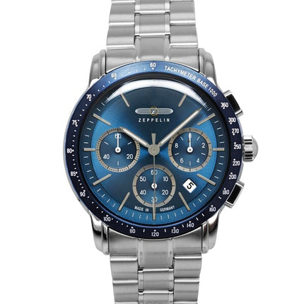 Orologio da uomo Zeppelin New York Cronografo in acciaio inossidabile con quadrante blu al quarzo 8878MB3
