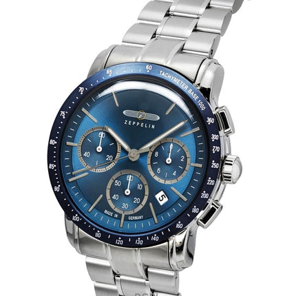 Orologio da uomo Zeppelin New York Cronografo in acciaio inossidabile con quadrante blu al quarzo 8878MB3