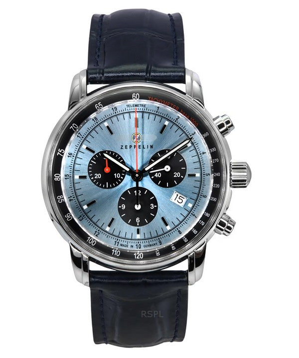 Zeppelin LZ 14 Marine Cronografo Cinturino in Pelle Quadrante Blu Ghiaccio Quarzo 88862 Orologio da Uomo