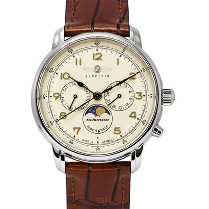 Orologio da uomo Zeppelin Mediterranean Moon Phase cinturino in pelle quadrante beige al quarzo 96365